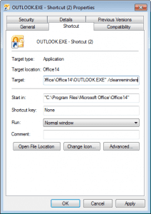 Configure a shortcut to open Outlook with a switch