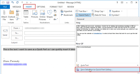 How to Insert Text using Quick Parts