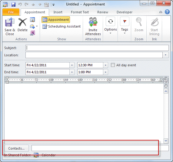 The contact linking box at the bottom of an Outlook form.