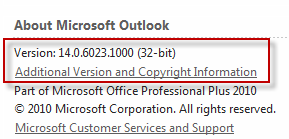 Outlook 2010 version