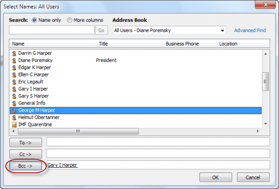 BCC field in the address book
