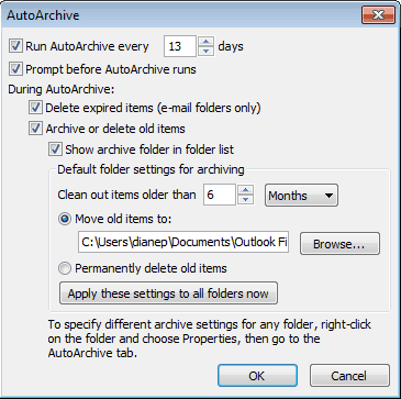 Global AutoArchive Settings in Outlook