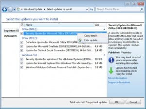 Hide Automatic Windows updates to keep them from reinstalling