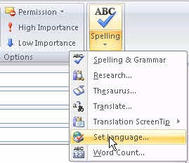 Outlook 2007's set language option