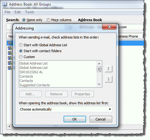 Outlook 2010 Address book options