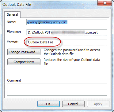 Outlook Data File Properties