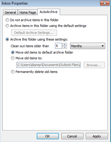 Per folder archive settings