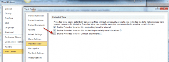 Disable Protected view