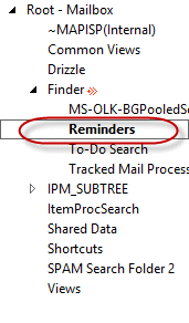 Reminders folder in an Exchange mailbox