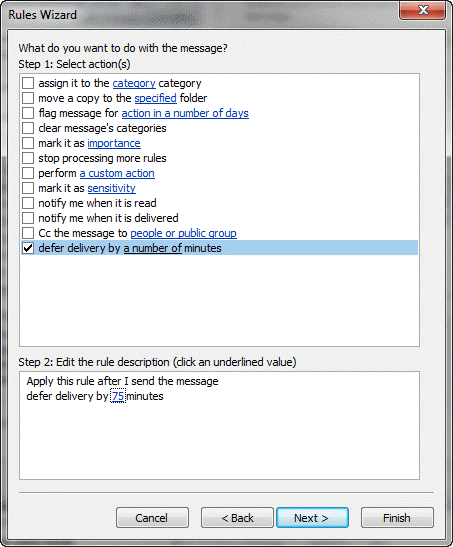 To delay sending a message in Outlook