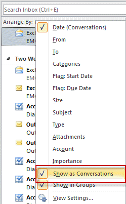 Show in Conversation menu in Outlook 2010 SP1