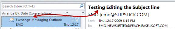 Subject line and message list in Outlook 2010