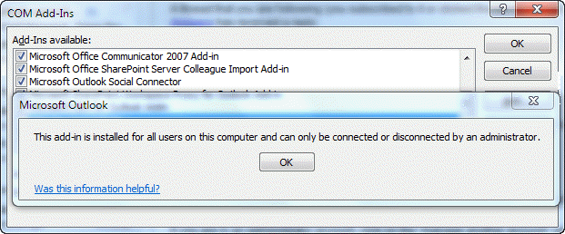 Add-in can only be Disabled by an Administrator