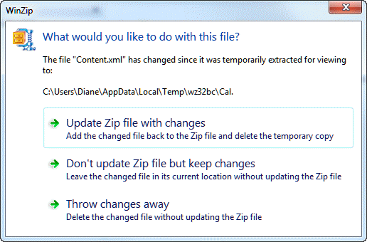 Update the zip file with your edited file