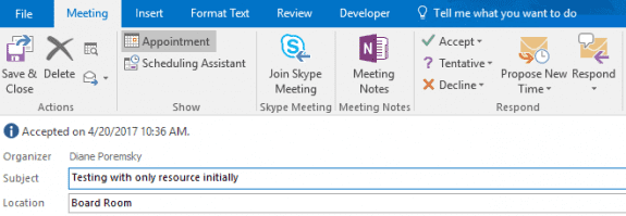 After accepting, it looks like a normal meeting