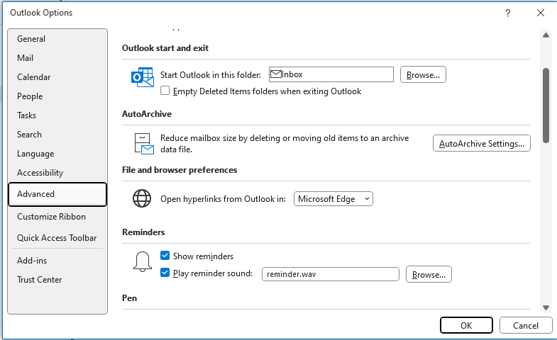 Autoarchive settings in Outlook 2016 and newer
