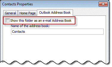 contacts as address book in outlook 2010 and older
