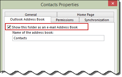 Enable Contact folder as an Address book