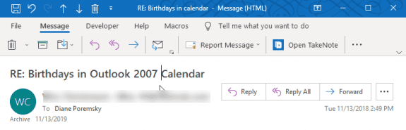 edited subject in outlook 2019