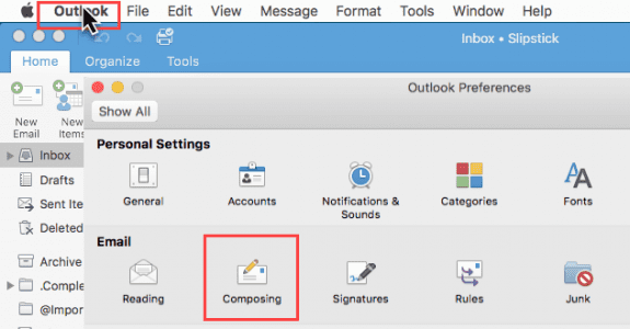 Outlook for Mac preferences