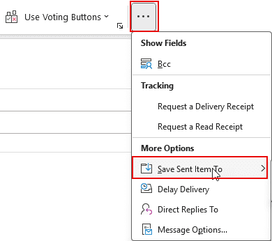 Save sent items to command is in overflow on simplified ribbon