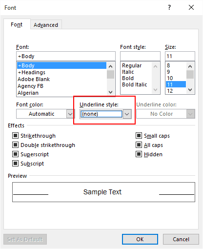 Underline setting in Fonts