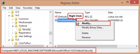 Set the registry key