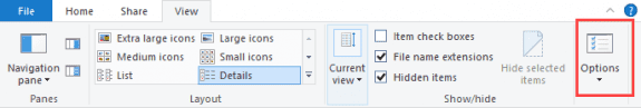 View options in Windows 10