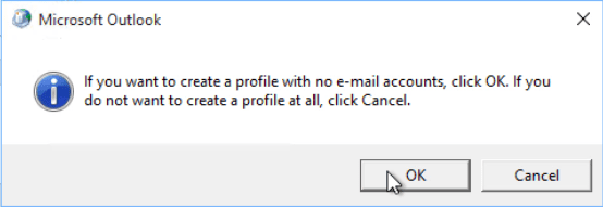 click ok to confirm the no mail profile