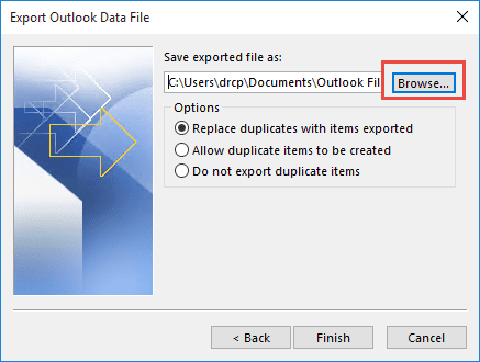 Select the data file to export to