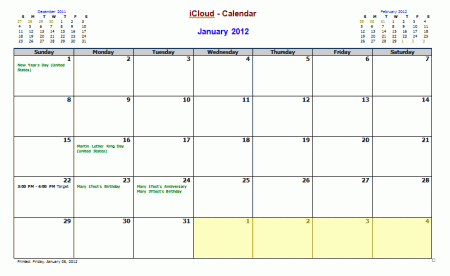 A calendar using the default options