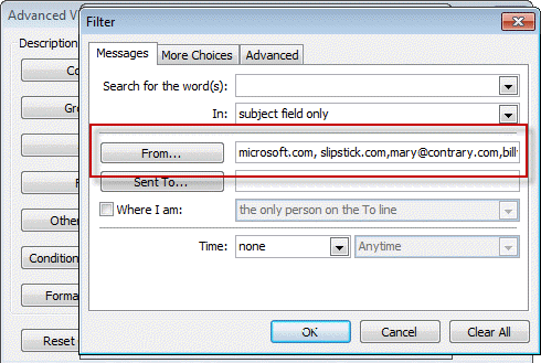 Conditional formatting rule to highlight messages from senders