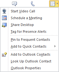 Options menu in contact card