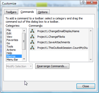 customize toolbar dialog