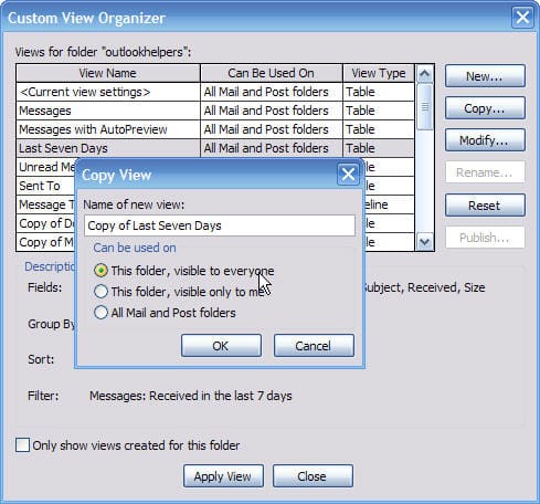 Configure public folder views