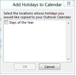 Add holidays to Outlook's calendar