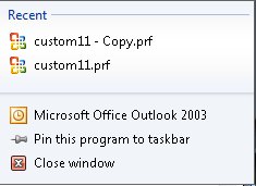 Outlook 2007 Jumplist
