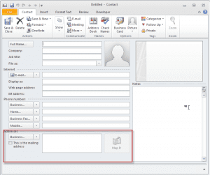 Address box in a contact