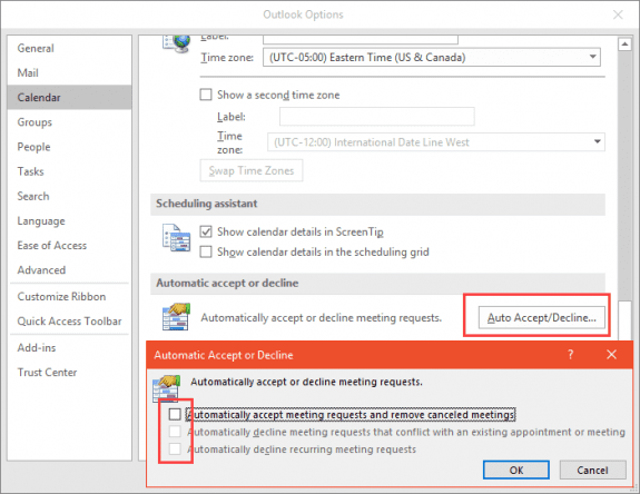 autoaccept meeting options