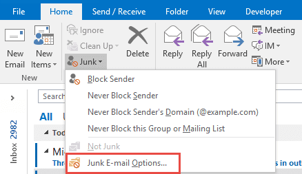 junk email options