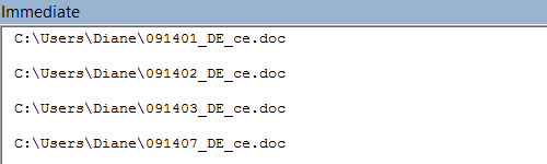 Use the Immediate window to view the file names