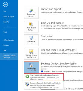 configure BCM to sync with Outlook contacts