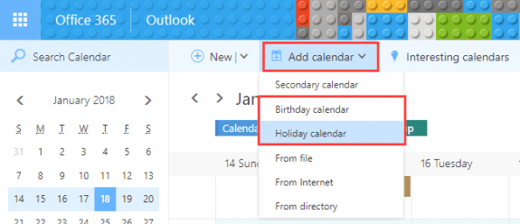 add birthday and holiday calendars
