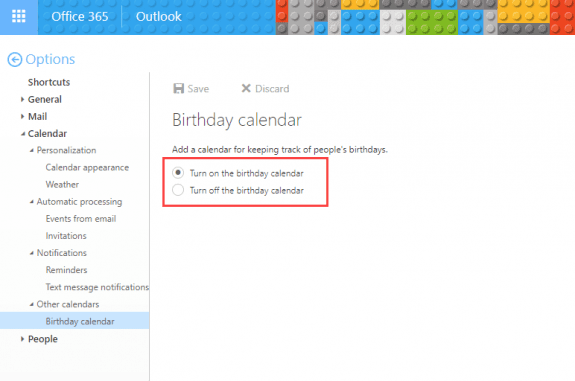 Remove the Holiday or Birthday Calendar