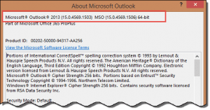 Outlook 2013 SP1 About dialog