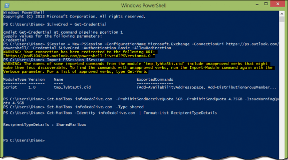 use PowerShell to convert a mailbox type