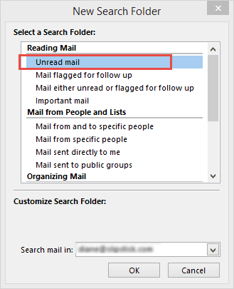 Create unread Search folder