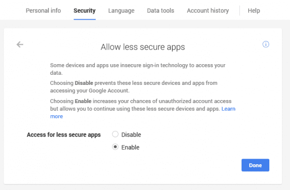 Change gmail security settings