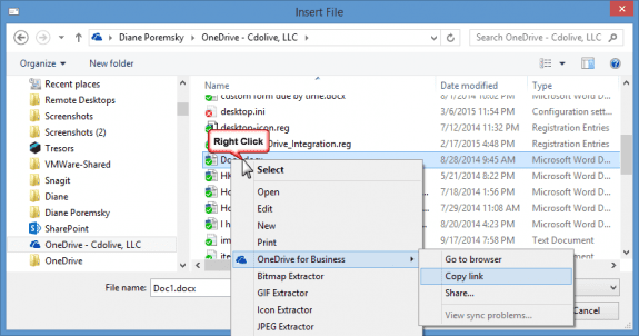 Copy lnik to onedrive for business file