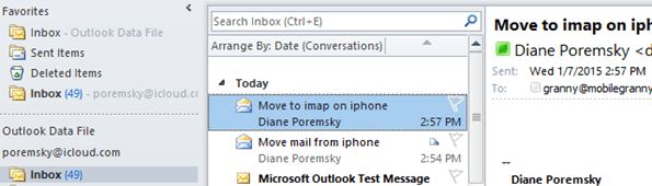 Messages synced to Outlook